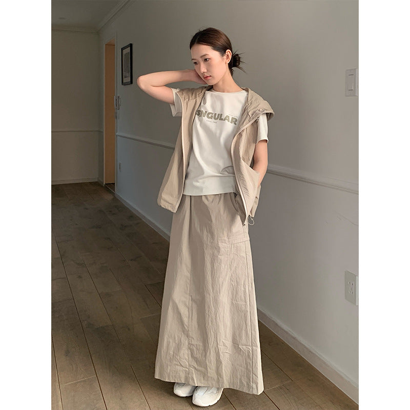 2025 THE MIND hooded casual vest + skirt set 2025 spring and summer Korean version sports two-piece set women T035