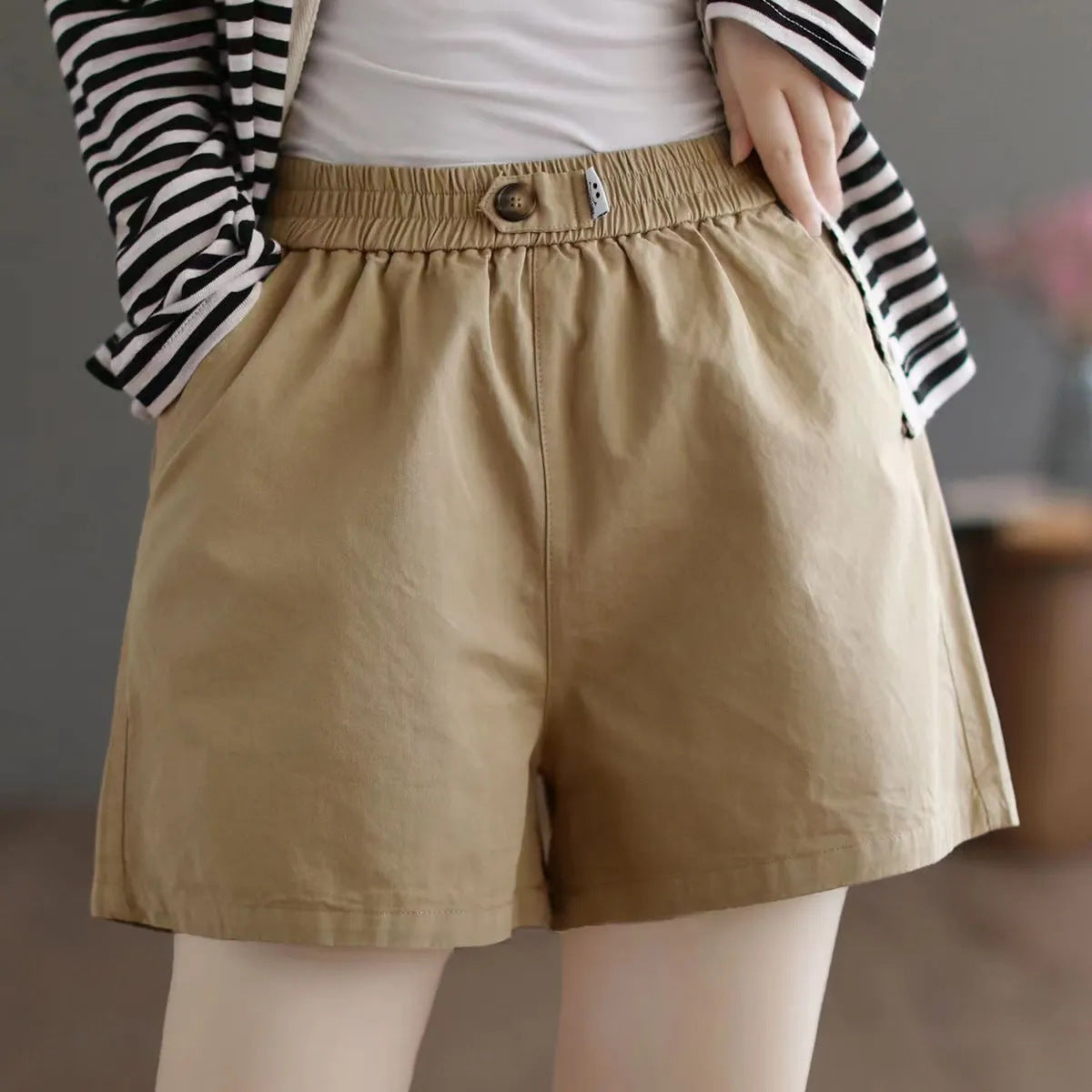 xiangtuibao Summer Pure Cotton Short Casual Pants Women's New Loose Slimming Wide-Leg Pants plus Oversized Girls Outer Wear Elastic Waist Shorts