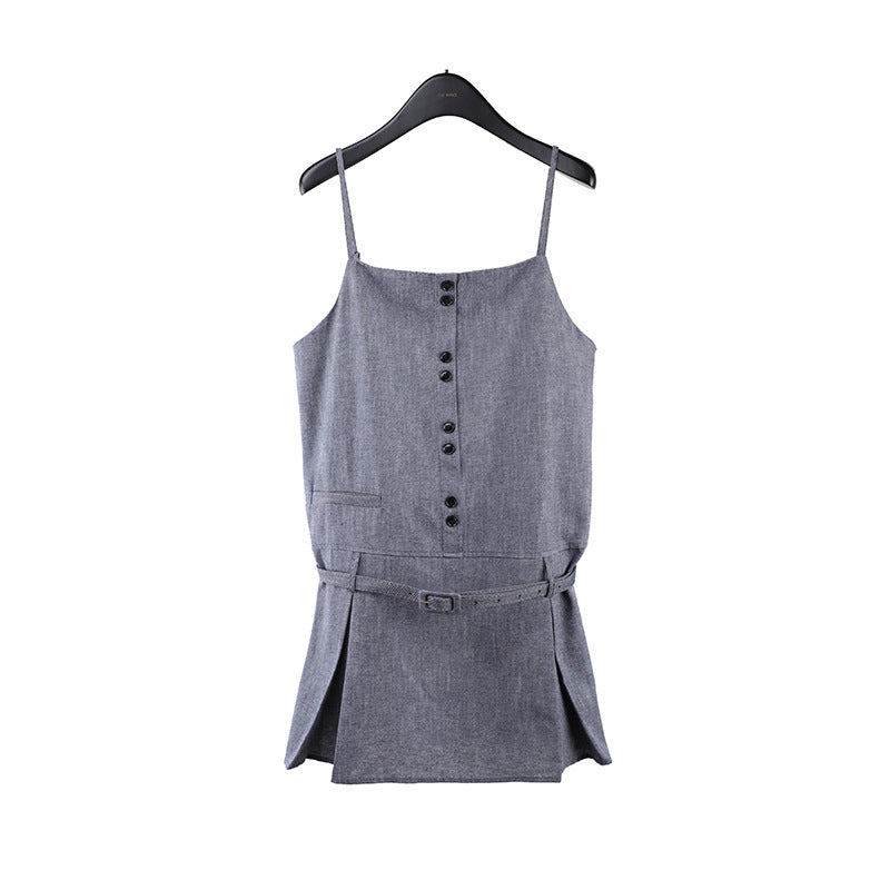 2025 TEH MIND Tencel suspender skirt 2025 thirteen lines of summer new Korean version of high waist and thin A-word skirt 013AX