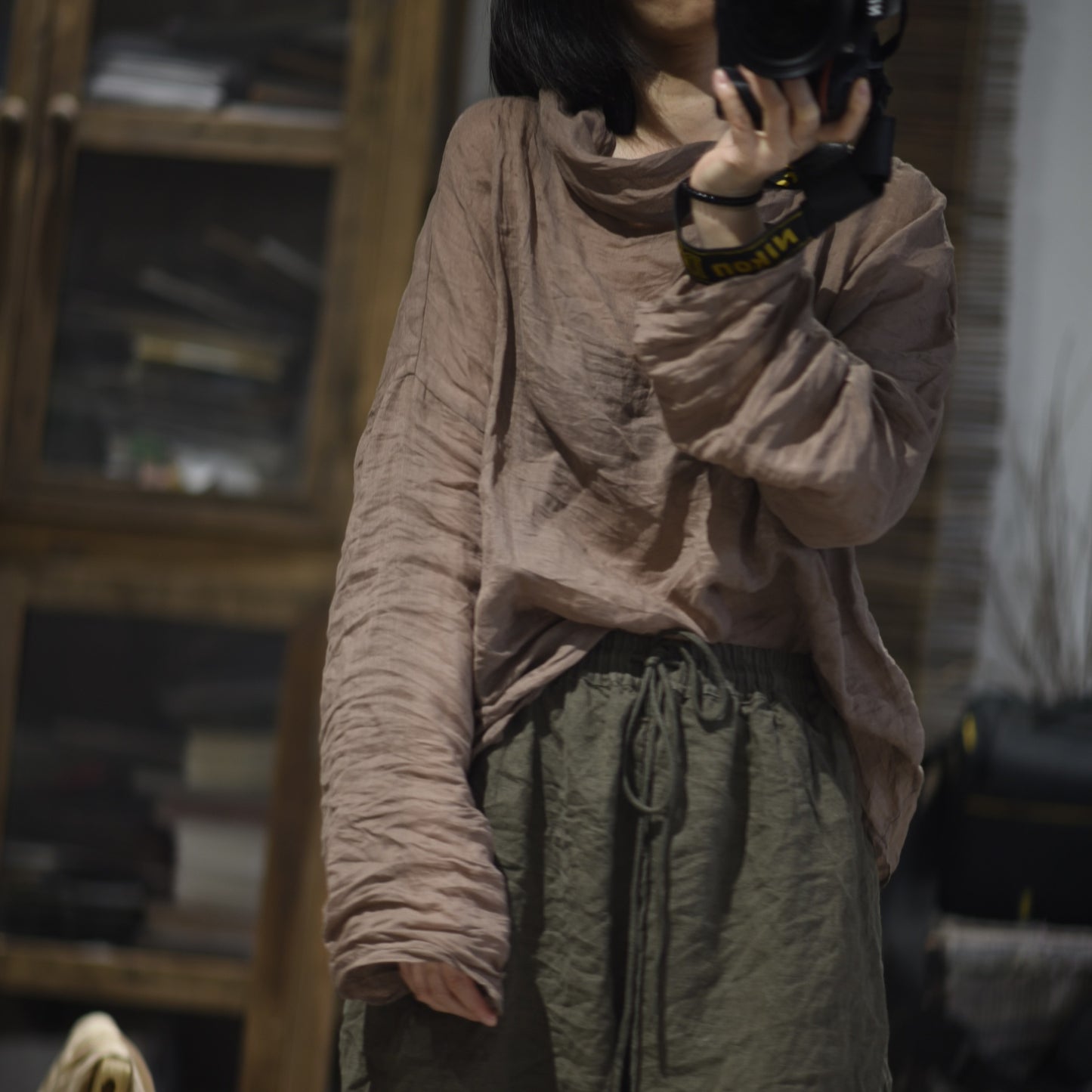 2025 22/11 SN88 spring and summer new simple literary light ramie shoulder shirt