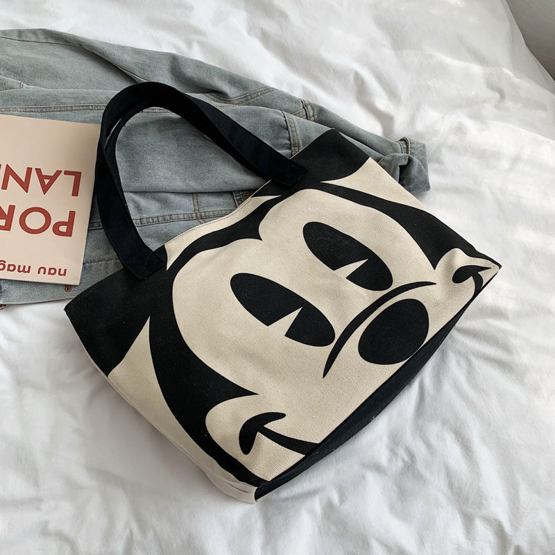 XIANGTUIBAO South Korea Dongdaemun Simple Canvas Bag Female Mickey Mouse Cloth Bag Ins Large Capacity Student Casual Shoulder Bag