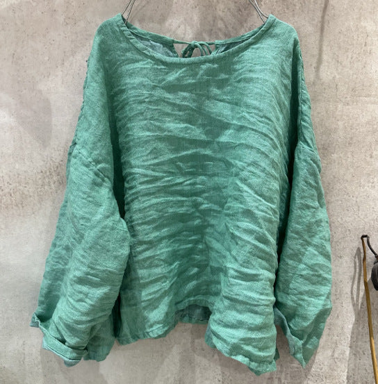 2025 25/04 Xiao Luo, yarn-dyed linen literary and retro lace-up jumper