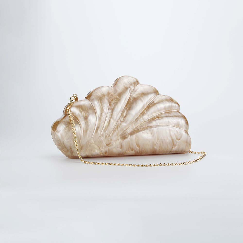 Popular trade women's 2025 new oblique span bag shell fan-shaped acrylic bag fashion wedding dinner clutch bag
