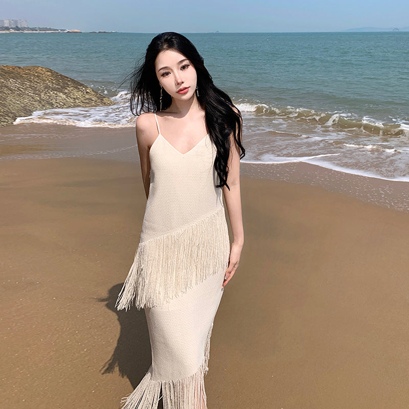 2025 Photo super fairy beach dress women's summer Sanya seaside vacation dress high-end suspender long dress travel wear