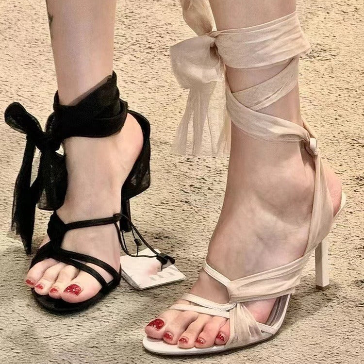 XIANGTUIBAO Xiaohongshu Push Fairy Style Strap Internet Celebrity Open Toe High Heel Sandals Women's Summer High Heels Outdoor Sandals Sandals