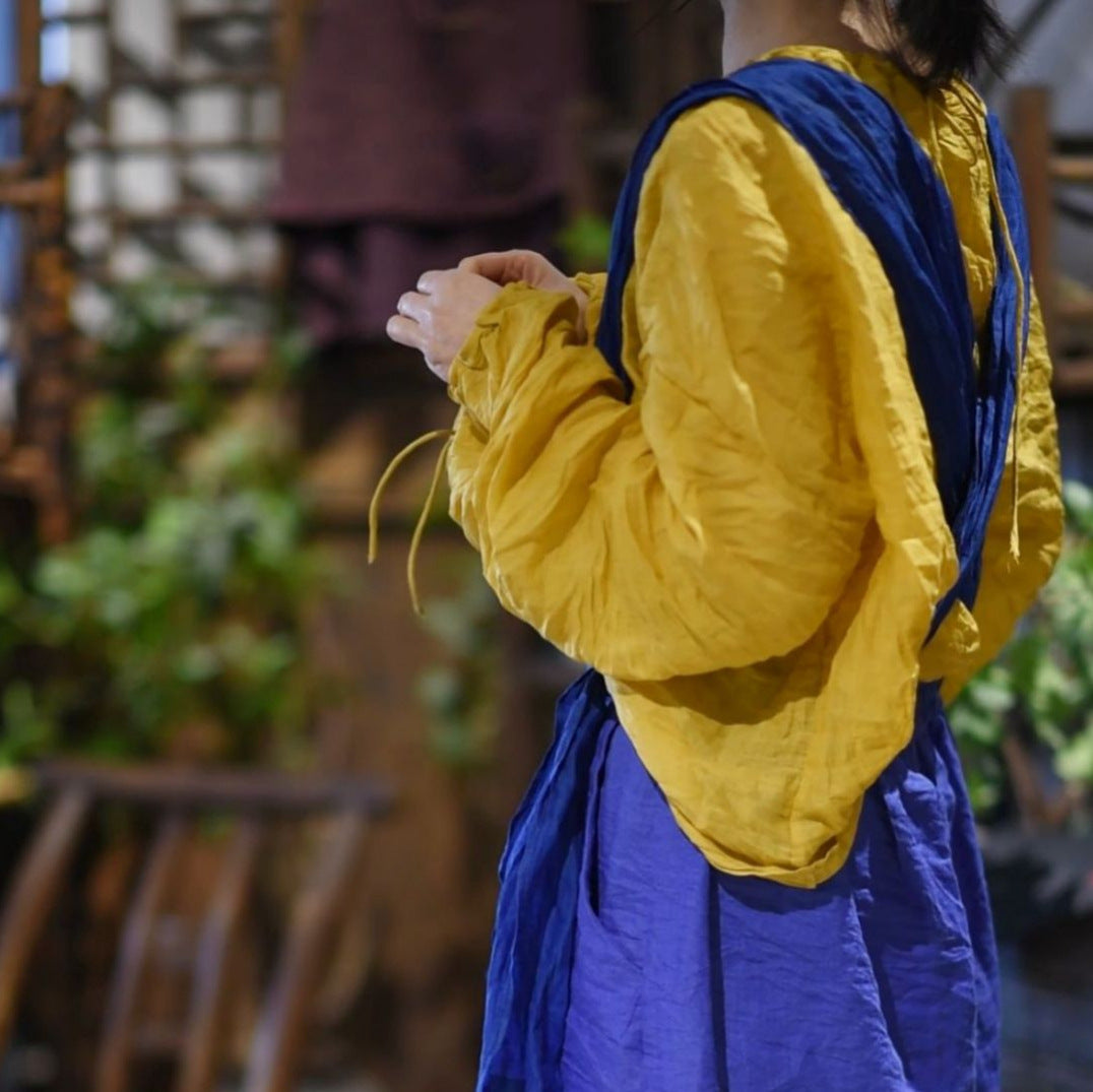 2025 24/3 SN43 spring literary and artistic versatile high-count ramie hand-buckled national style pullover linen shirt