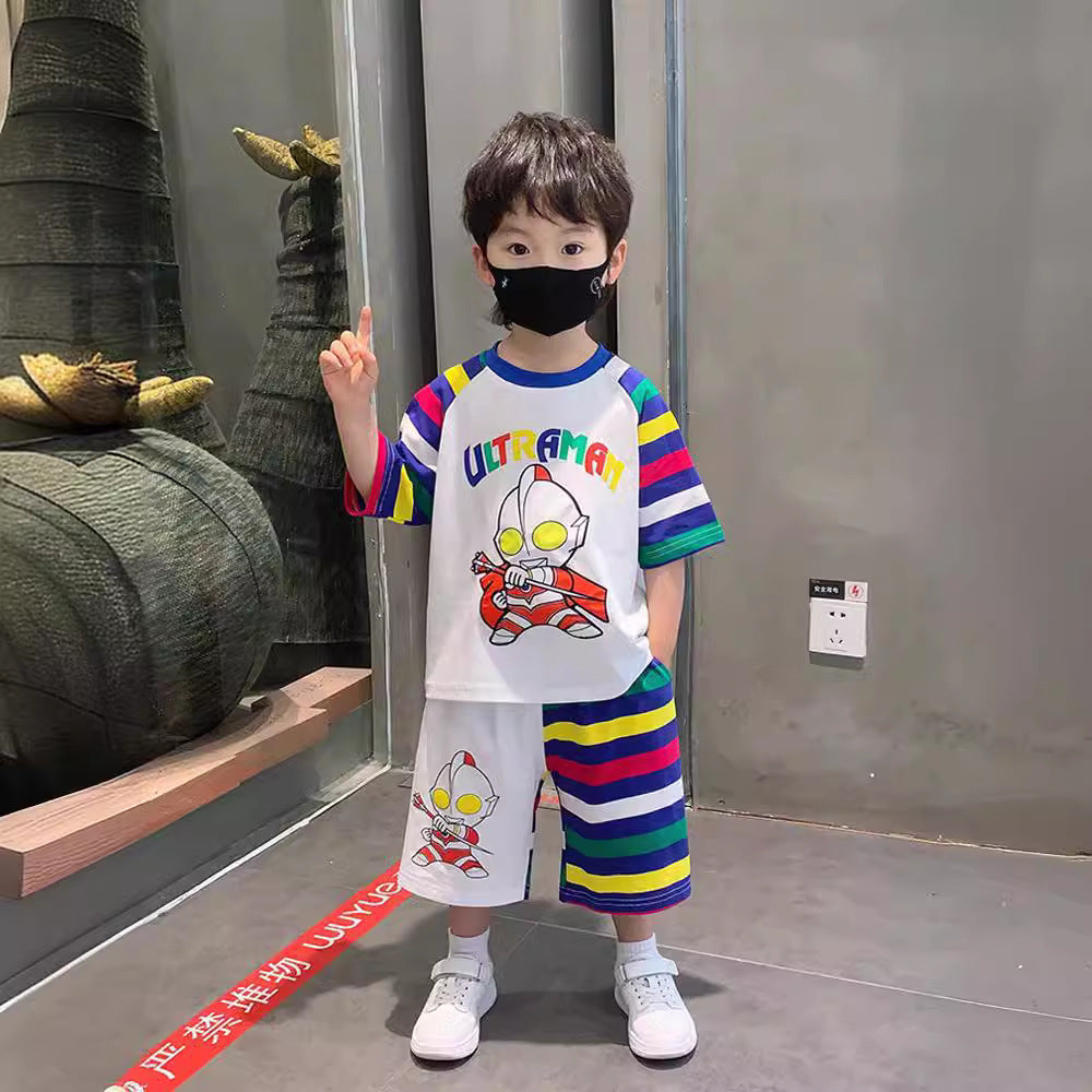 xiangtuibao Boys' Summer Handsome Set Boys' Short-Sleeved Shorts Clothes New Children's Summer Clothing Boys' Summer Trend