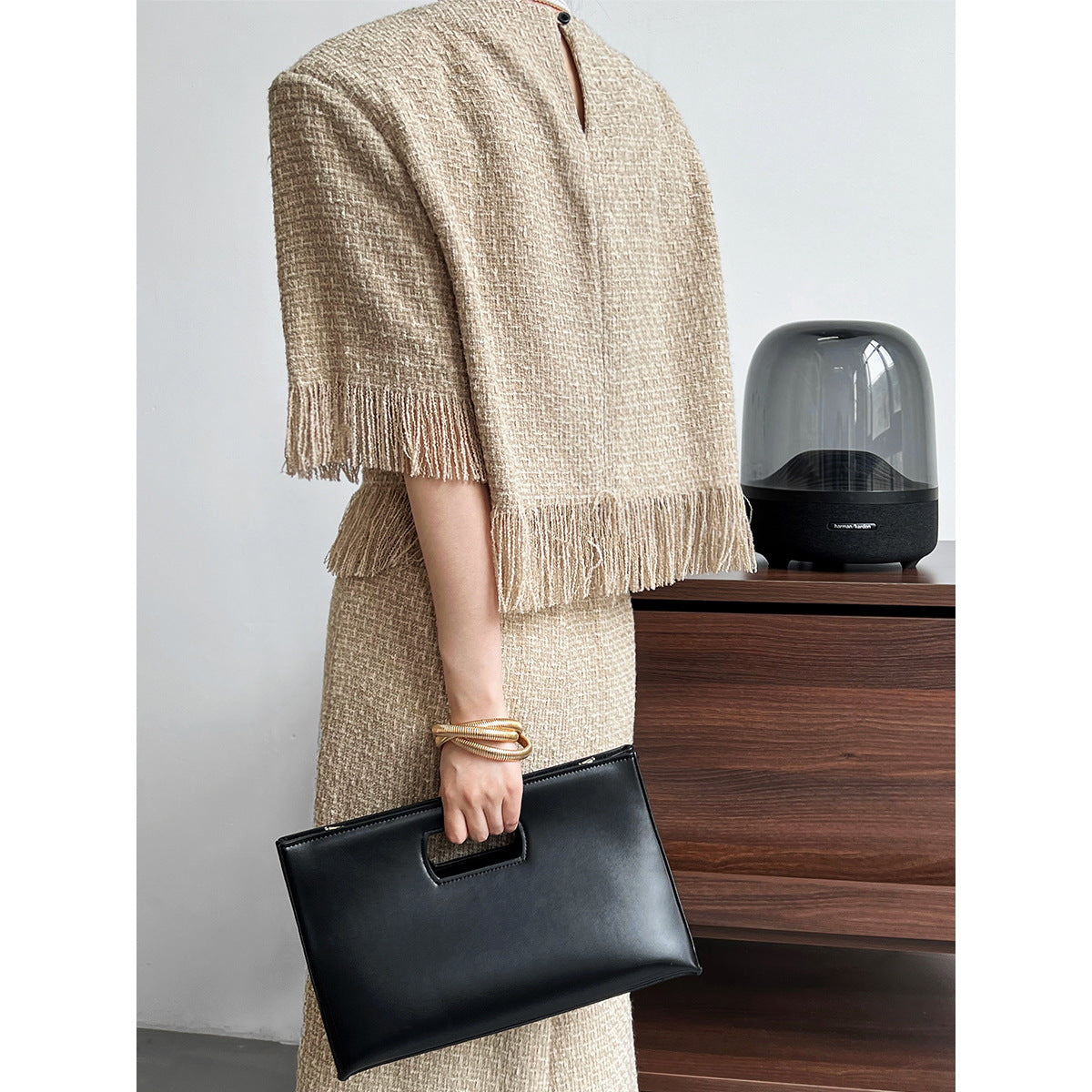 Luxi, spring small fragrant style suit women's fringed top + split skirt fashion two-piece set 5586