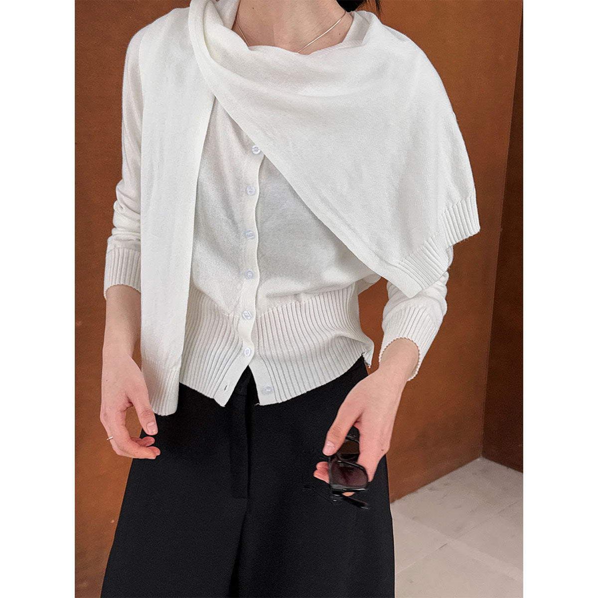 Luxi casual style stacked knitted cardigan + shawl two-piece set women's spring new sweater set top ss709