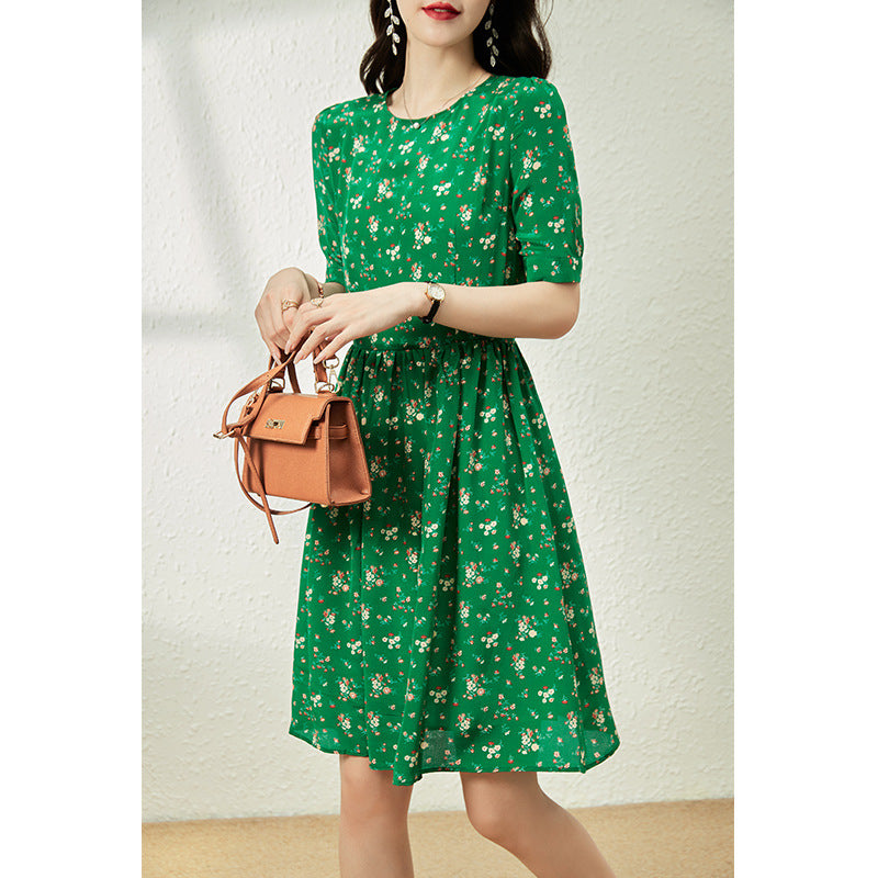 2025 Floral silk dress women's clothing summer new thin fairy thin medium and long mulberry silk skirt