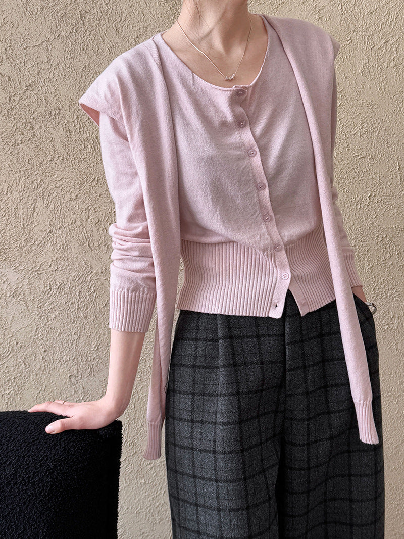 Luxi casual style stacked knitted cardigan + shawl two-piece set women's spring new sweater set top ss709