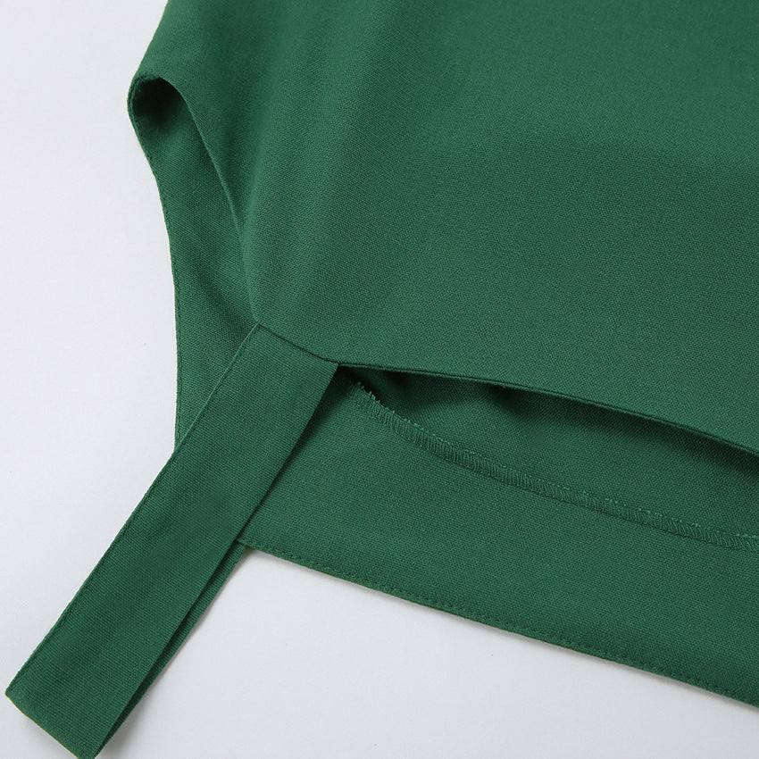 2025 popular new long dress cotton and linen sleeveless dress women's summer sexy green slit straight suspender skirt