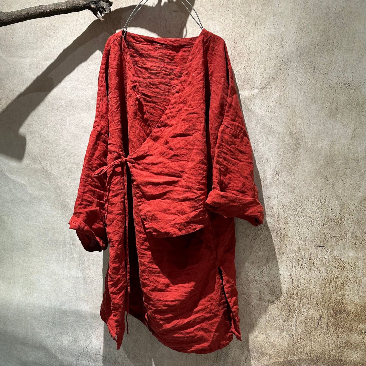 2025 25/4 Mulberry field, sand washed linen retro placket buckled medium robe