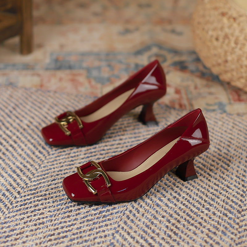 2025 6388-5 square head high heels women's new not tired feet wedding shoes 2025 autumn light mouth stiletto single shoes women