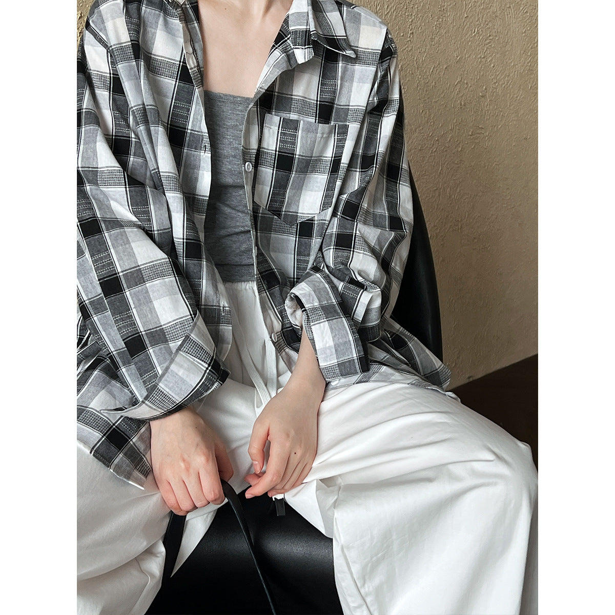 Luxi, retro lazy plaid shirt women's summer long-sleeved loose trend fashion light and thin sunscreen shirt 8682
