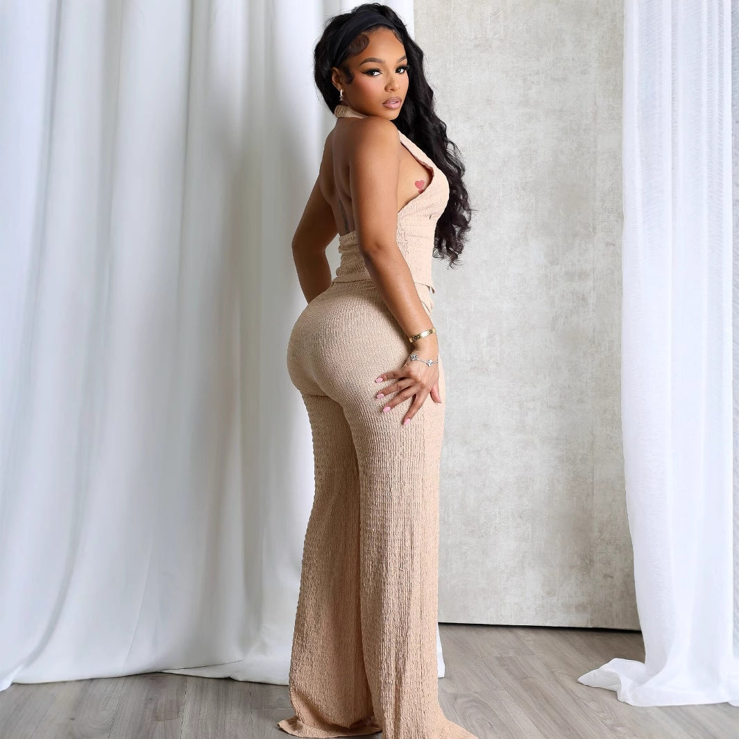summer new popular neck sleeveless backless V-neck tube top breasted sexy fashion jumpsuit