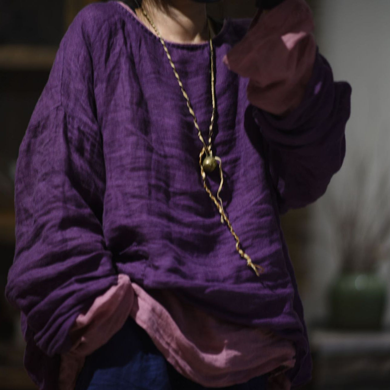 2025 Su Nian Weiyang SN24 literary and retro solid color versatile loose casual yarn-dyed linen jumper