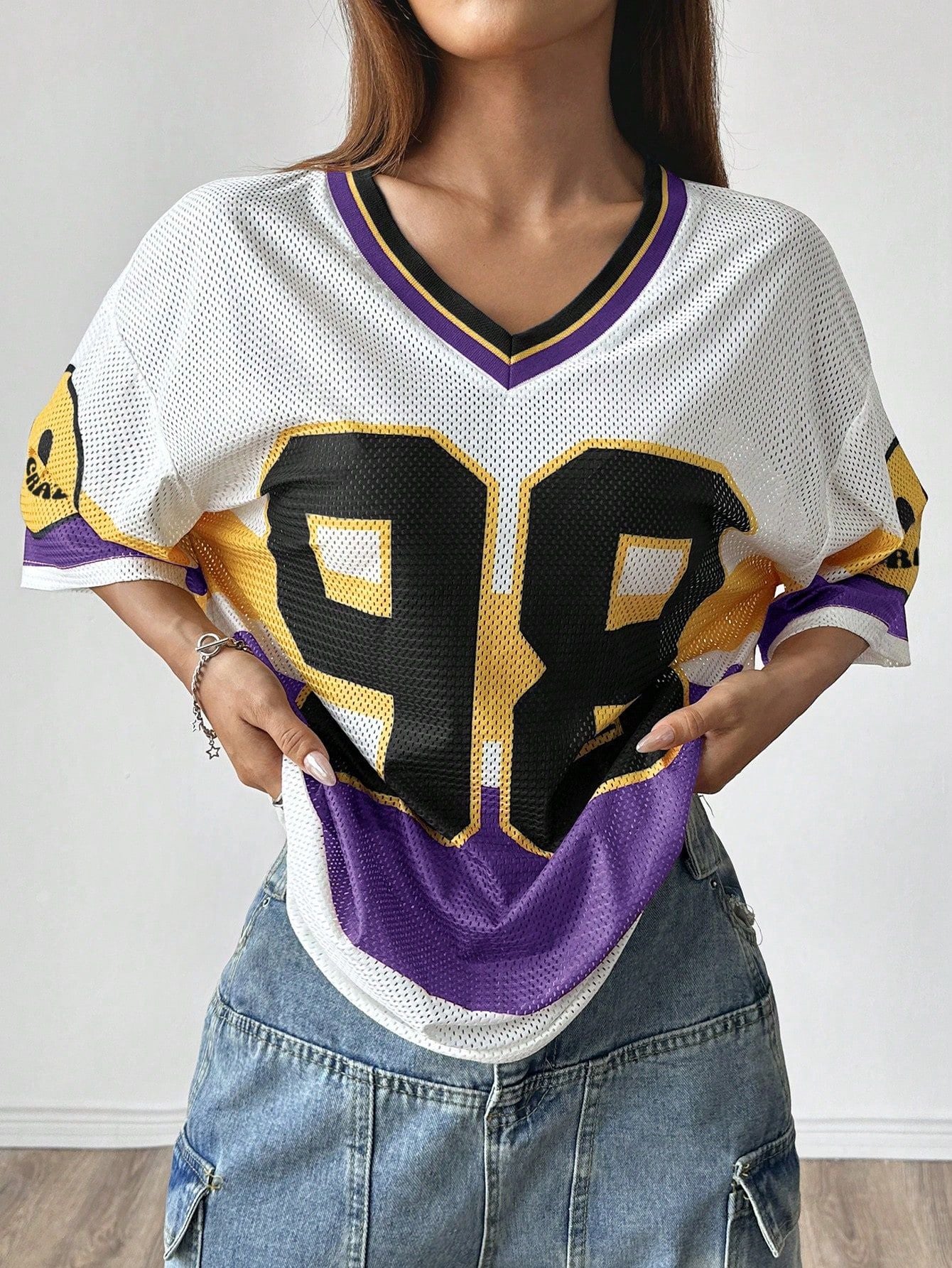 new New Popular trade trend fashion street printing loose casual contrasting color V-neck short-sleeved top T-shirt women
