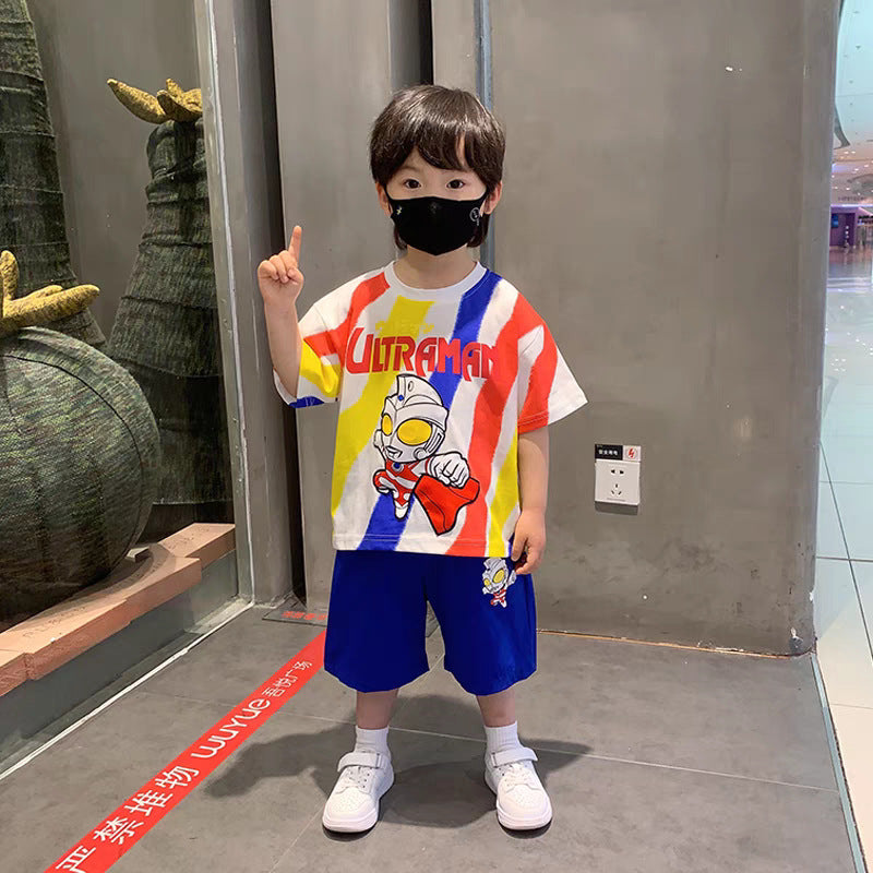 xiangtuibao Boys' Summer Handsome Set Boys' Short-Sleeved Shorts Clothes New Children's Summer Clothing Boys' Summer Trend