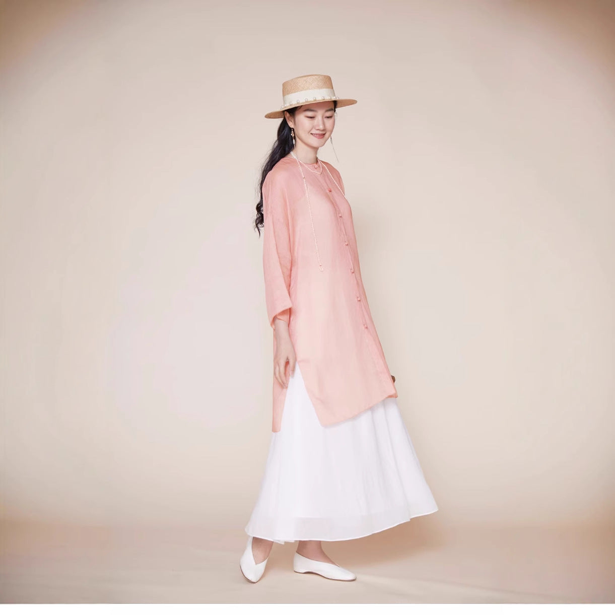 · Medium and long design sense niche loose temperament shirt Chinese top tea clothes A0330