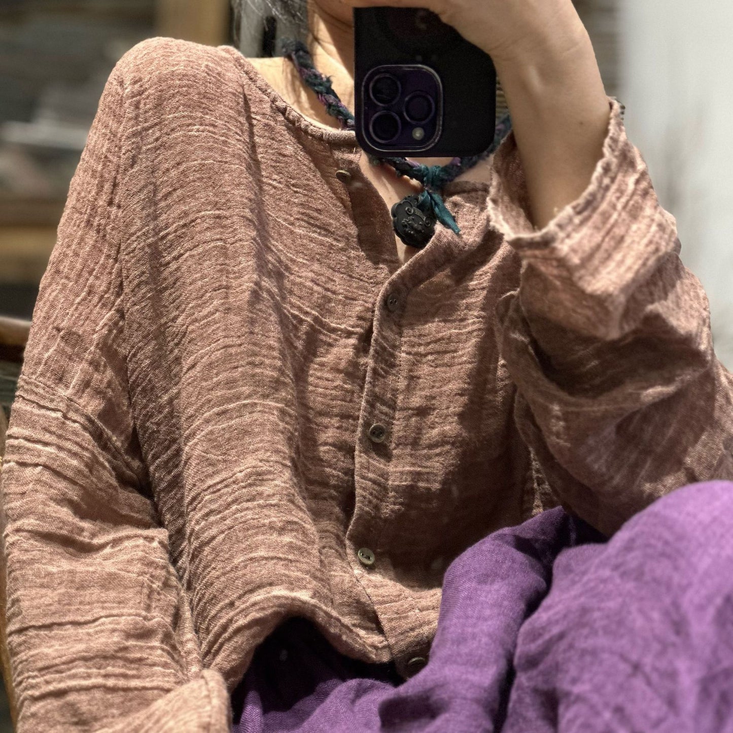 2025 24/5 SN59 Yaya, casual solid color long-sleeved sand-washed ramie cardigan