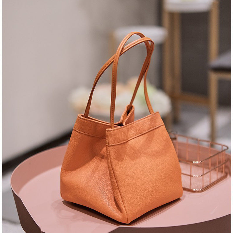 XIANGTUIBAO Women's Bag New Korean Style PU Leather Small Square Bag Versatile Hand Holding Bucket Bag Minority Fashion Textured Handbag