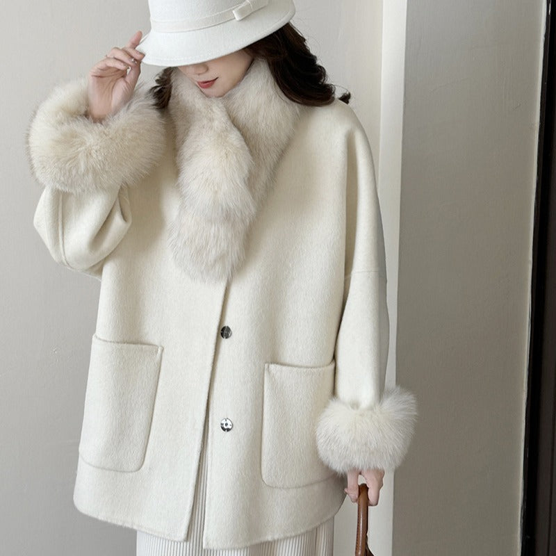 2025 Fox hair high-end temperament double-sided wool jacket woolen coat women's new autumn and winter Mao Mao new autumn and winter