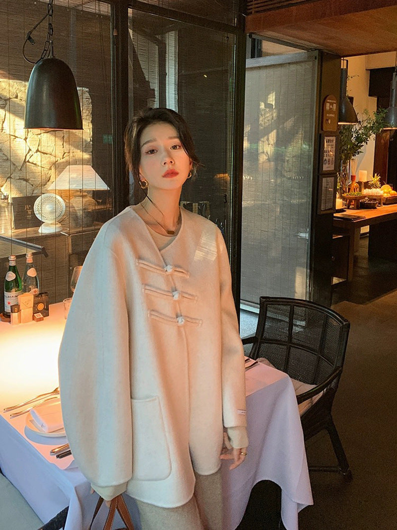 2025 Fox hair can be removed from the new Chinese buckle diagonal buckle, double-sided wool jacket woolen coat women's new autumn and winter models