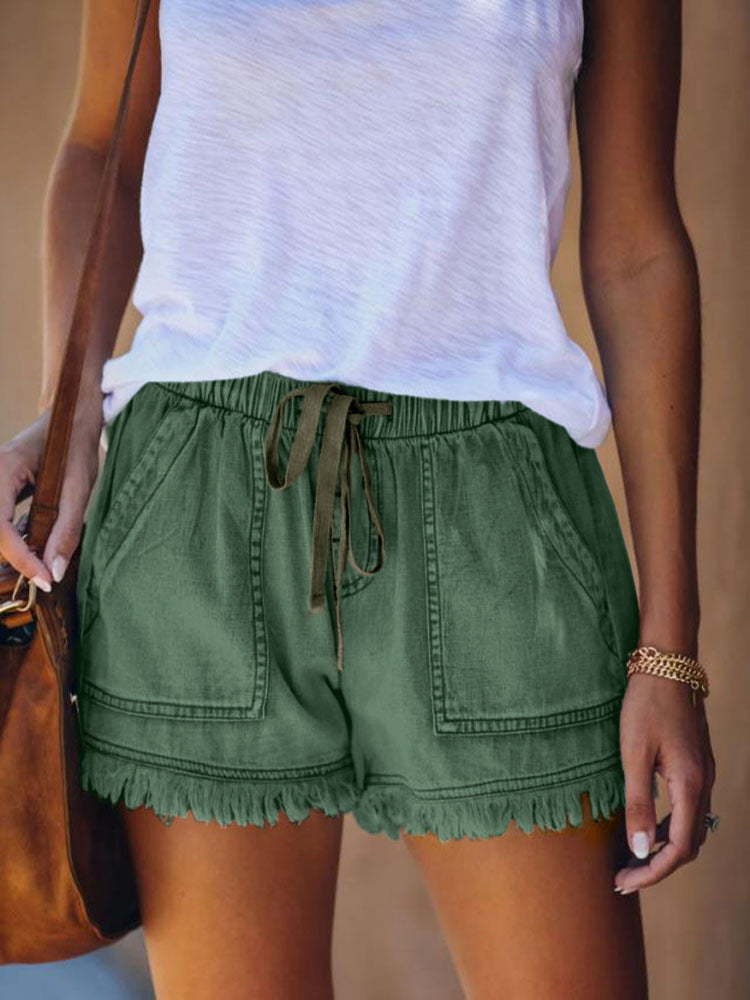 2025 (The whole store is not closed during the Spring Festival, and the stock is fully stocked) Popularan, 2025n elastic waist casual high waist and thin denim shorts for women