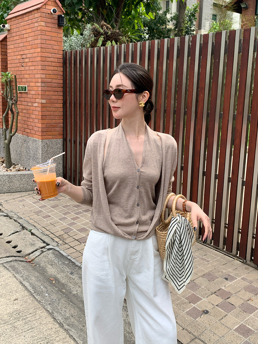 2025 Thirteen Lines Spring New Temperament Versatile Wool Neck Knitted Sweater Women's Long Sleeve Top 25225
