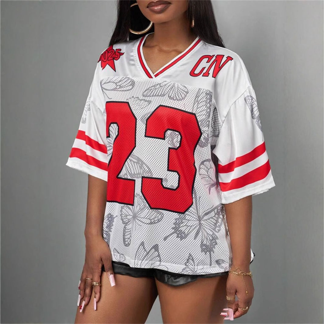 summer new women's clothing New Popular trade fashion trend casual loose printing hollow T-shirt short sleeve