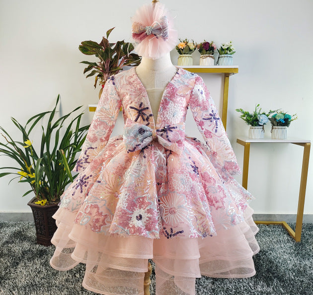 Xiangtuibao One Year Old Celebration Dress Girls Blue Princess Dress Baby Girl Birthday Pettiskirt Flower Girl Wedding Children Host's Dress