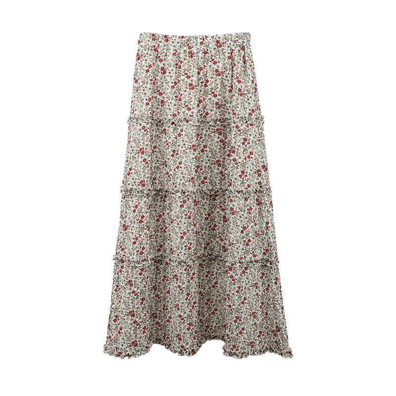 2025 THE MIND Tencel floral skirt 2025 summer new gentle wind high waist thin A-shaped skirt 011AX