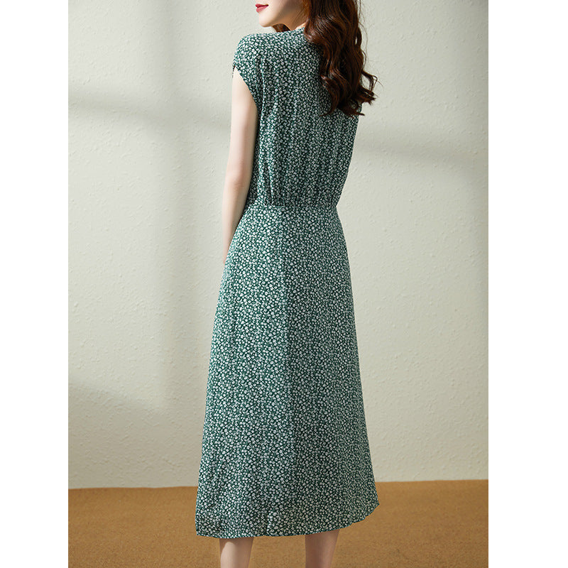 2025 Heavy silk dress summer new temperament young women's clothing tea break mulberry silk floral medium and long skirt