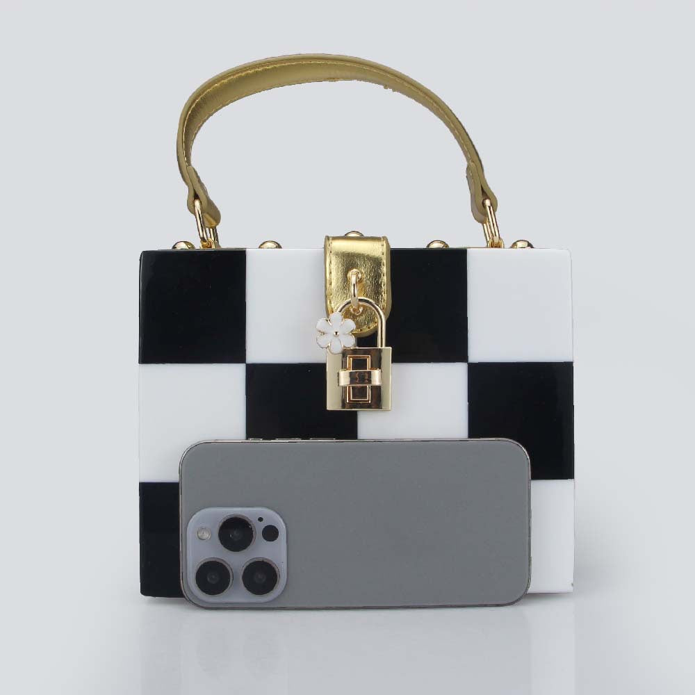 popular new Korean Internet celebrity contrasting color retro checkerboard lock chain box bag portable shoulder messenger bag