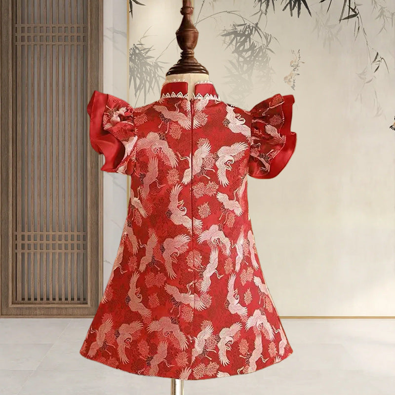 Xiangtuibao One Year Old Celebration Dress Chinese Style Girl's One-Year-Old Crown Dress Baby Girl's National Style Red Baby Zhuazhou Cheongsam High-End Dress