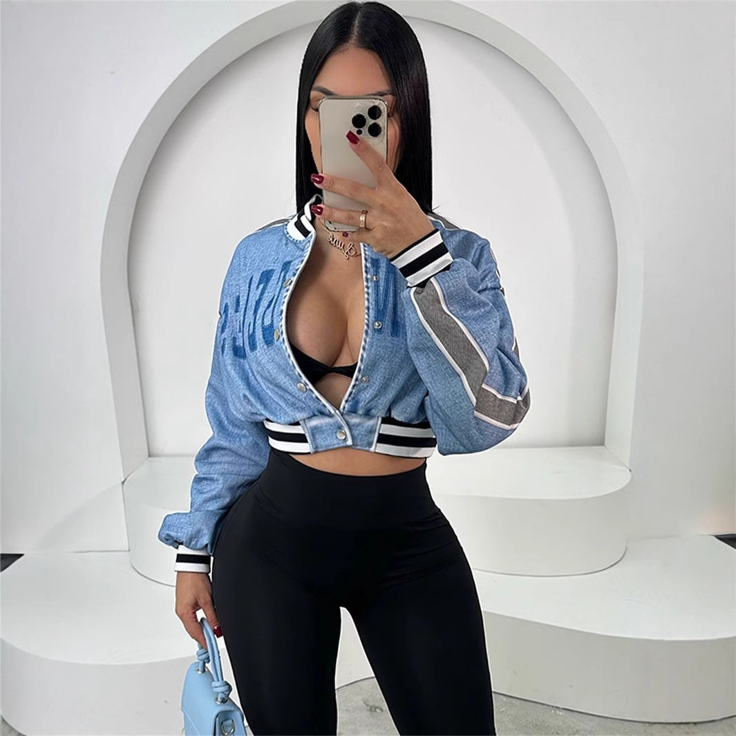 Autumn new New street loose trend printing short long-sleeved casual fashion cardigan jacket