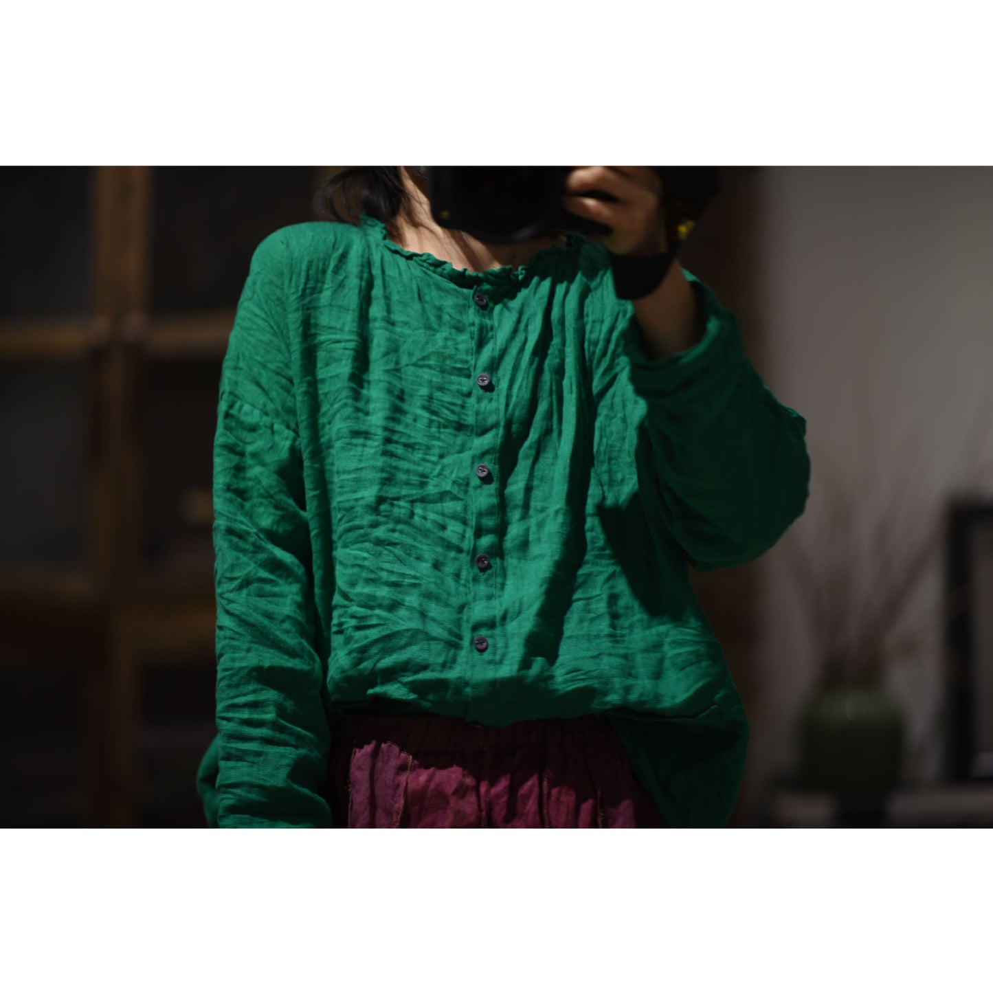 2025 24/1 SN10 casual literary versatile solid color linen long-sleeved cardigan button-up shirt