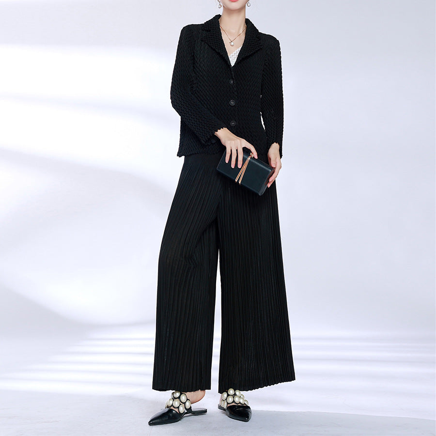 2025 Fashion wide-leg pants suit women's clothing, high-end sense, loose large size, casual temperament, high-end autumn wear, a complete set of women's clothing