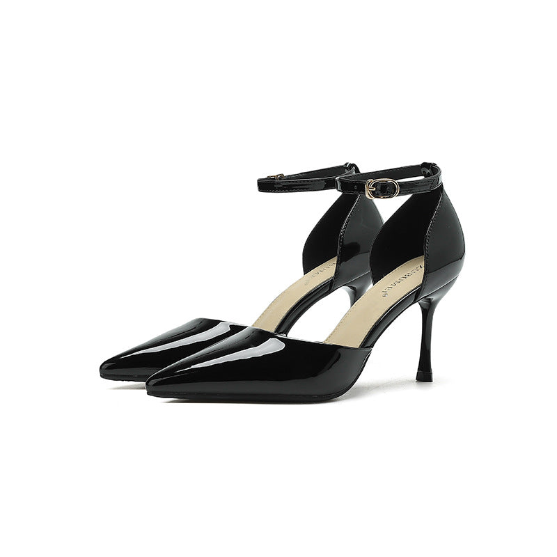 2025 811-6 one-word high heels with bag head women pointed thin heels 2025 summer new sexy hollow sandals women