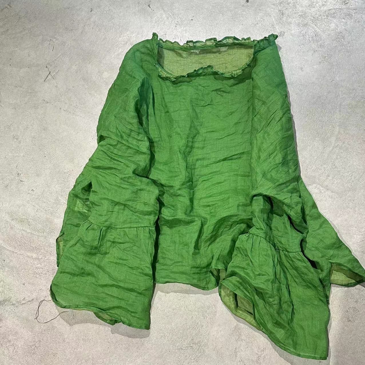2025 24/3 SN36 literary and sweet two-color ramie long-sleeved lotus leaf neck pullover sunscreen shirt