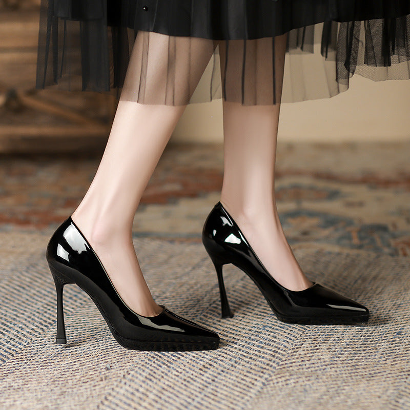 2025 1166-1 Solid color patent leather sexy super high heel waterproof table women's shoes 2025 new pointed stiletto high heels