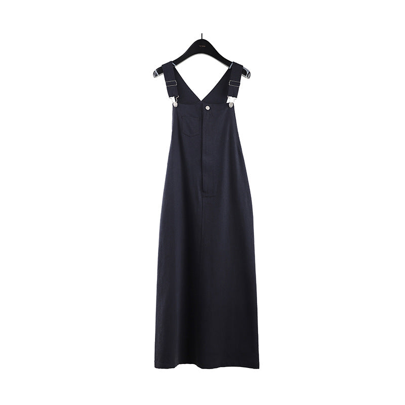 2025 THE MIND Tencel cotton denim strap skirt 2025 spring and summer new Korean version medium and long suspender dress T088
