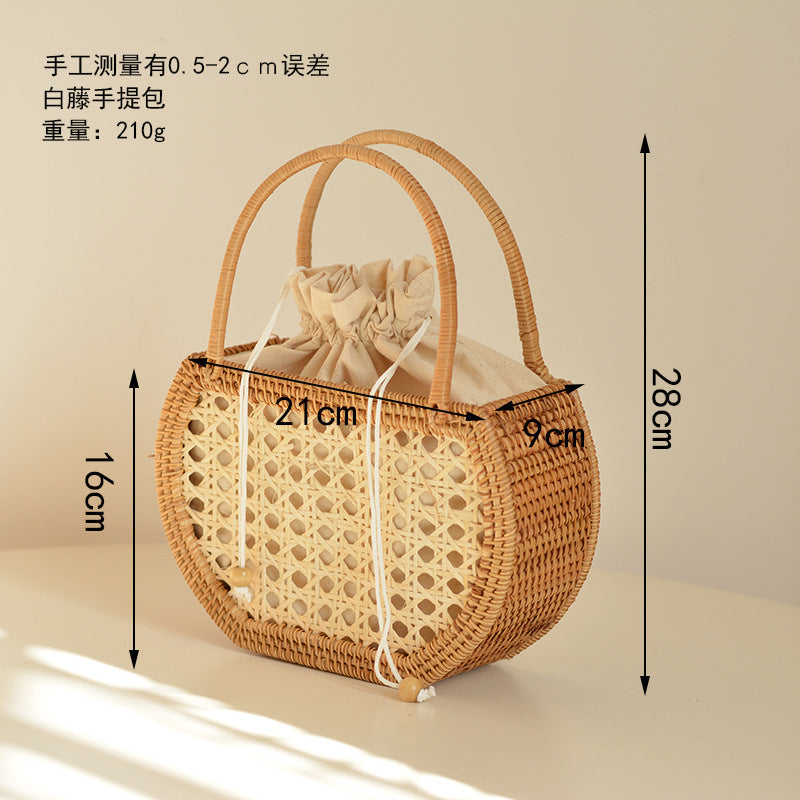 XIANGTUIBAO Vacation Style Handmade Pastoral Style Cabas Storage Picnic Travel Baskets Hand-Woven Rattan Handbag