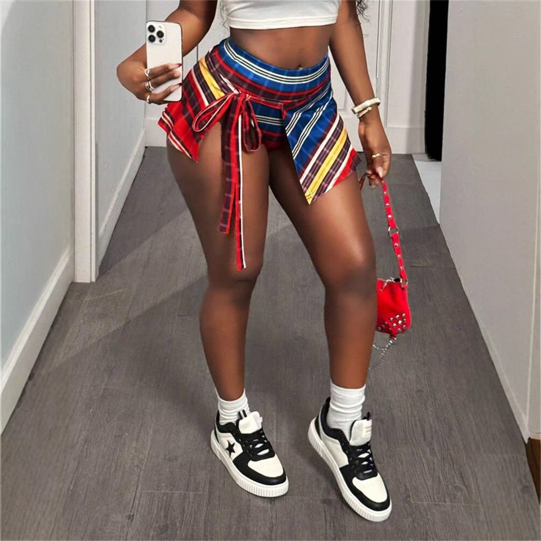 summer new women's clothing New Popular trade personalized trend splicing printing tether waist skirt