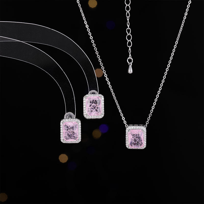 2025 Summer new niche high-end earrings necklace inlaid with square zircon collarbone chain simple square stud earrings set