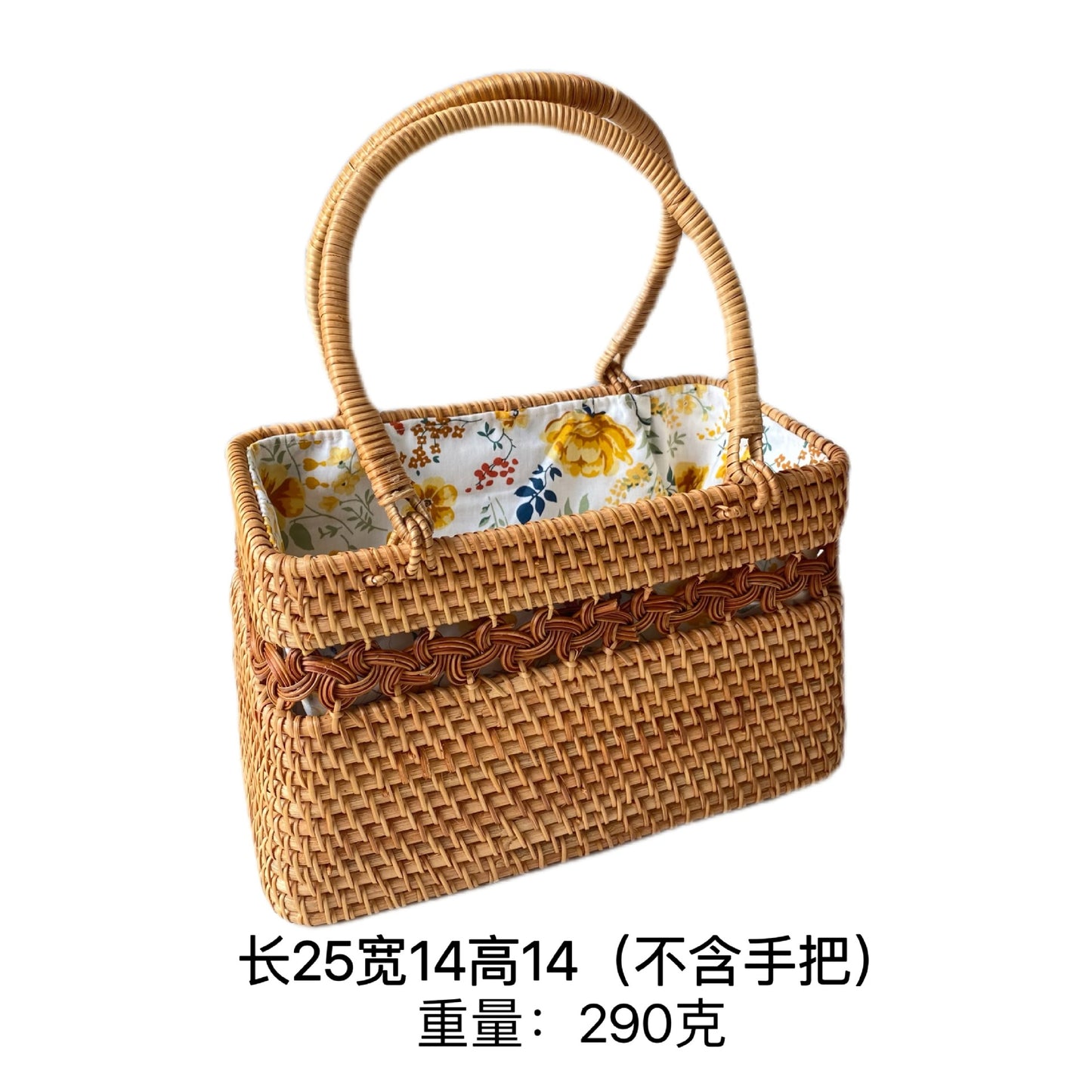 XIANGTUIBAO Vacation Style Handmade Pastoral Style Cabas Storage Picnic Travel Baskets Hand-Woven Rattan Handbag