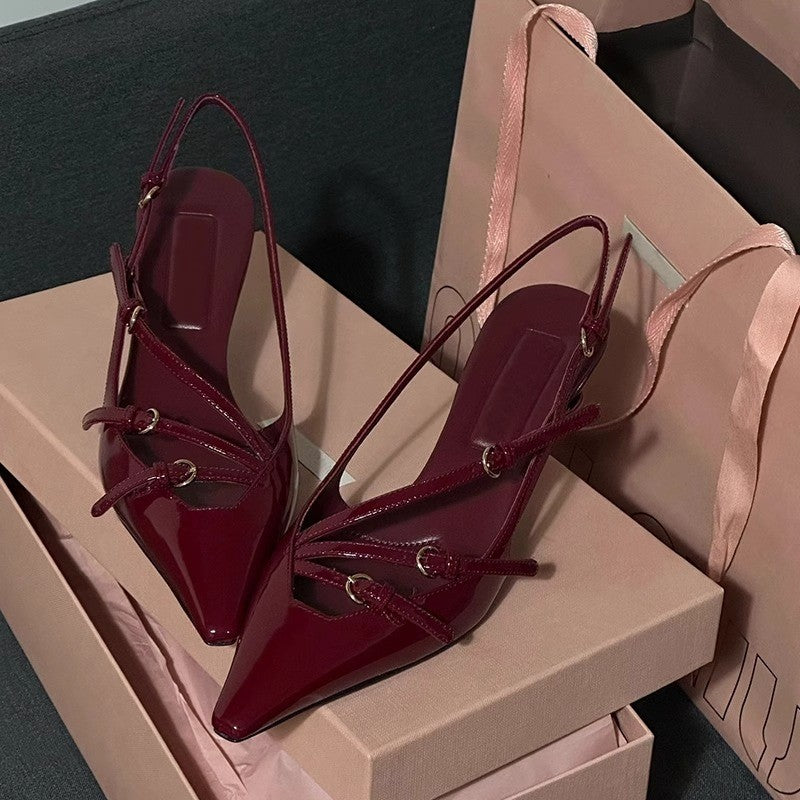 XIANGTUIBAO Pointed Toe High Heel Sandals for Women Spring New Fairy Style Buckle Stiletto Heel Fashion Leisure Pump Sandals