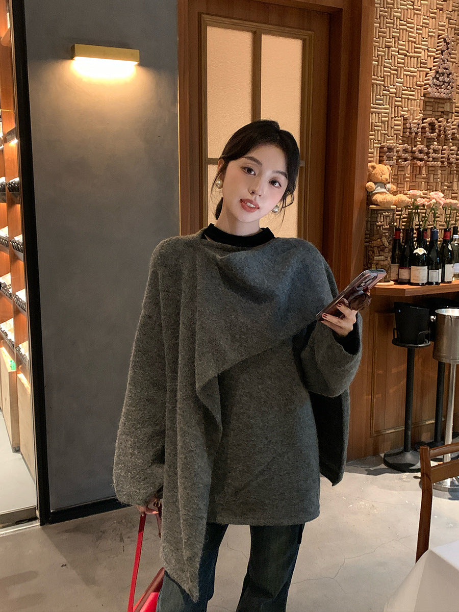 2025 Thirteen Lines Winter New Temperament Wool Long Scarf Knitted Sweater Versatile Top Women's 25154