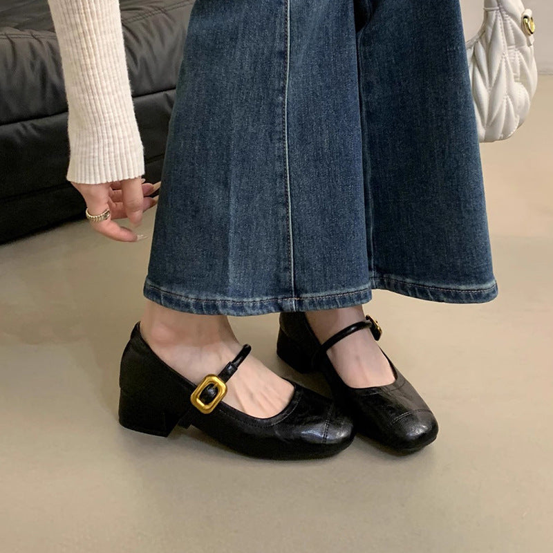 2025 evening wind light mouth single shoes women's thick heel popular autumn new Korean version small leather shoes retro medium heel Mary Jane shoes